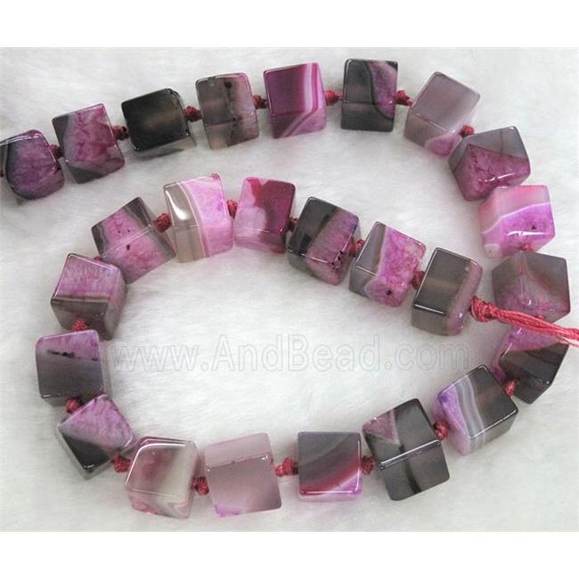 Agate Druzy beads, cube, hotpink