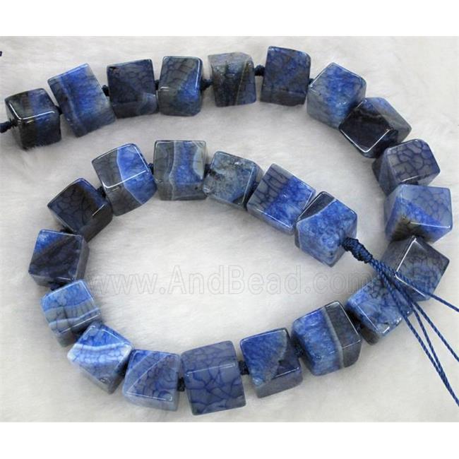 Agate Druzy beads, cube, blue