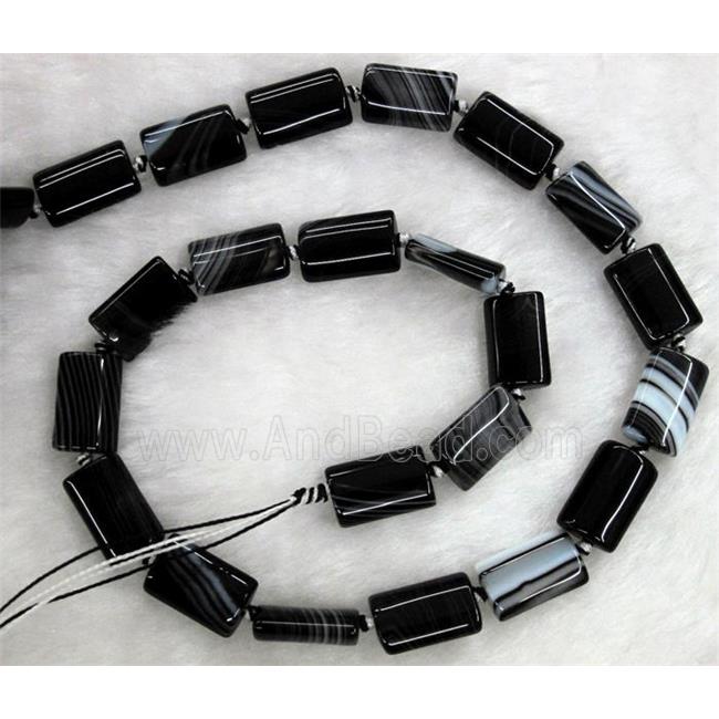 white black stripe agate stone bead, rectangle tube