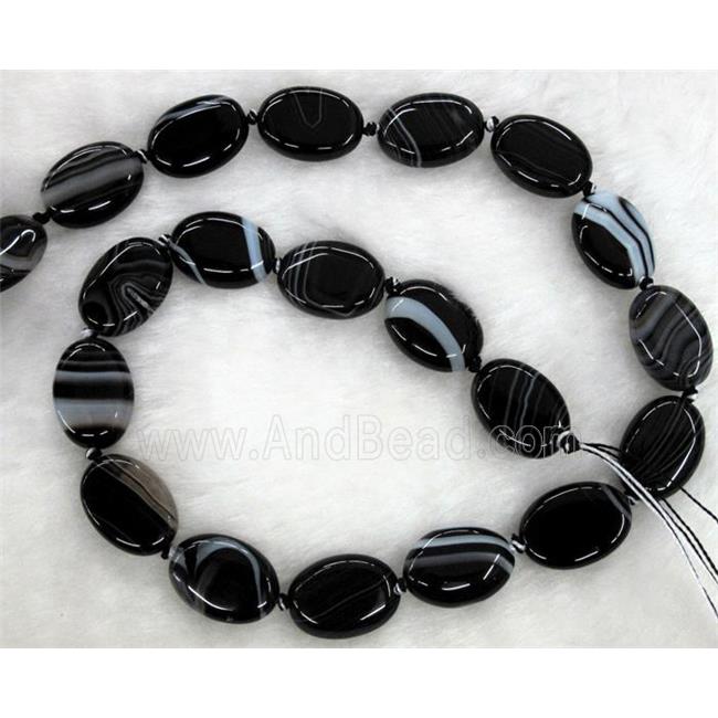 white & black stripe agate stone bead, flat oval