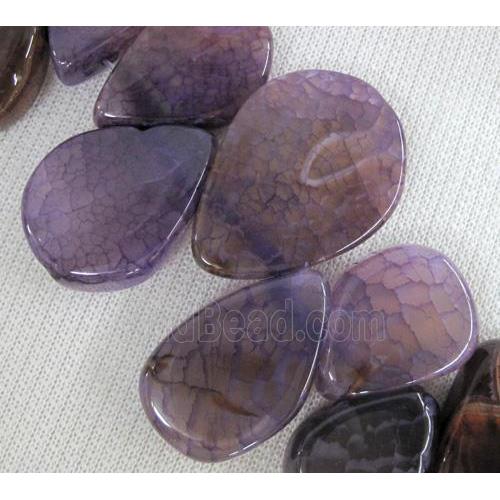 agate stone bead for necklace, teardrop, purple