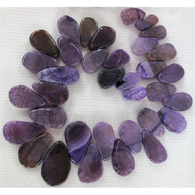 agate stone bead for necklace, teardrop, purple