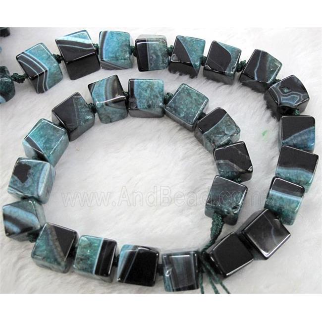 agate druzy beads, cube, peacock green