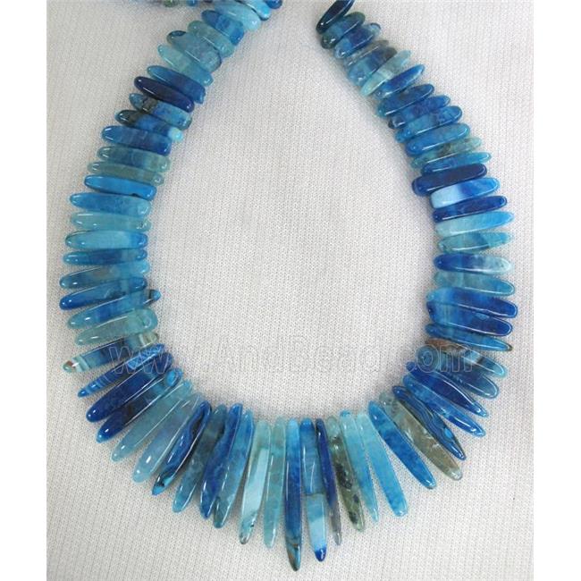 blue agate stone beads, stick