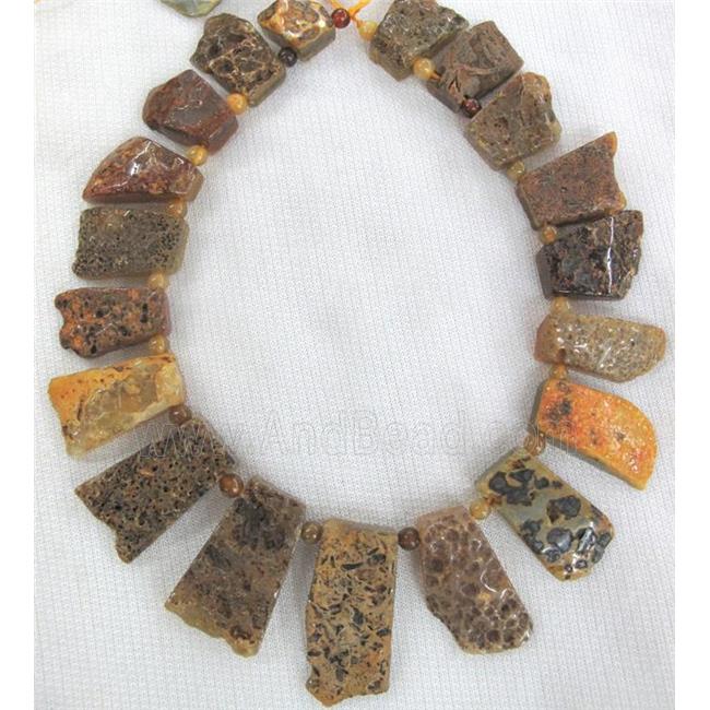 yellow Rock Agate stone beads, trapeziform