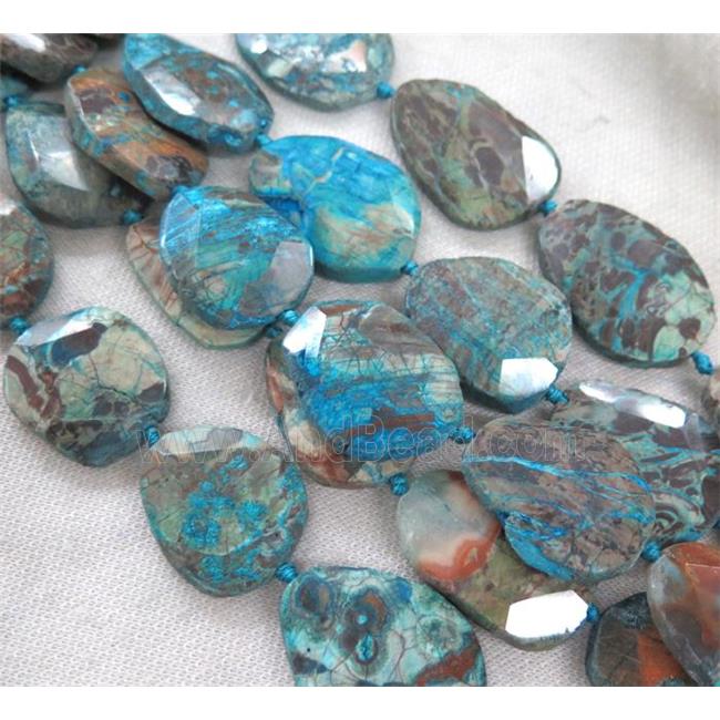 blue ocean jasper beads, slice, faceted freeform