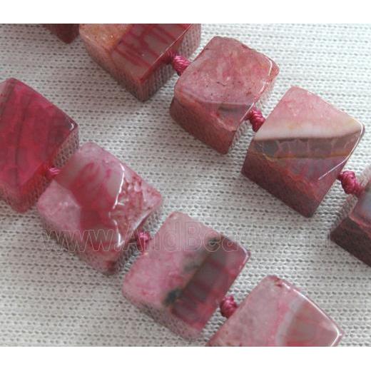pink agate stone beads, cube