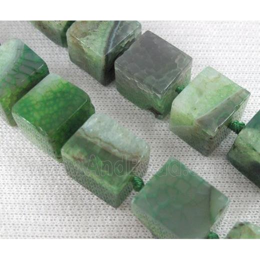 green agate stone bead, cube