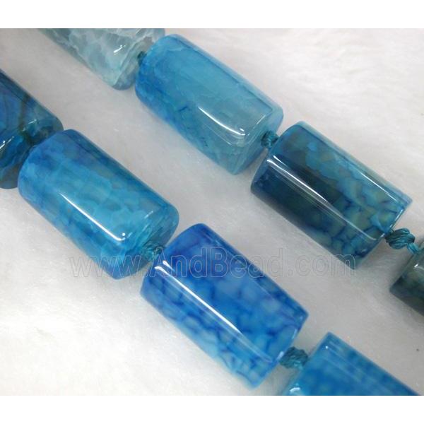 agate stone bead, tube, blue