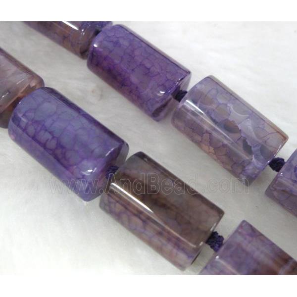 agate stone bead, tube, purple