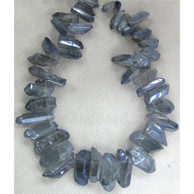 clear quartz bead, stick, freeform, night-blue electroplated
