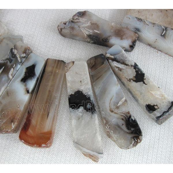 Rock Agate stone bead for necklace, freeform stick, white