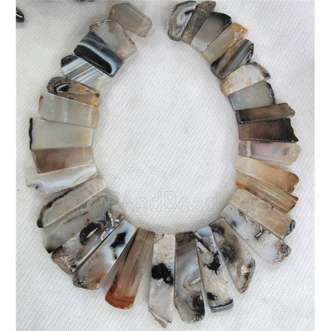 Rock Agate stone bead for necklace, freeform stick, white