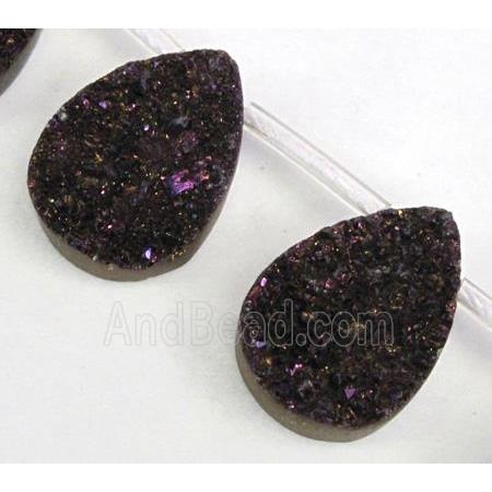 Agate Druzy beads, teardrop, purple electroplated