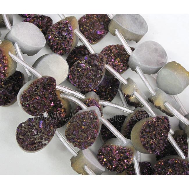 Agate Druzy beads, teardrop, purple electroplated