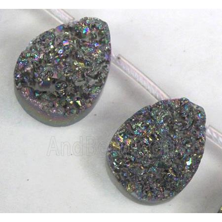 Agate Druzy beads, teardrop, rainbow electroplated