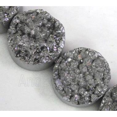 Agate Druzy beads, circle, silver electroplated