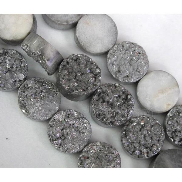 Agate Druzy beads, circle, silver electroplated