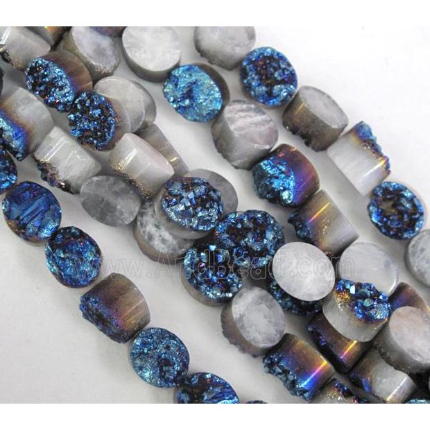 Agate Druzy beads, circle, blue electroplated