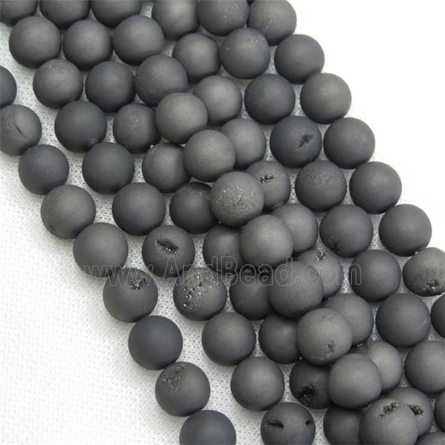 round Agate Druzy Beads, black electroplated