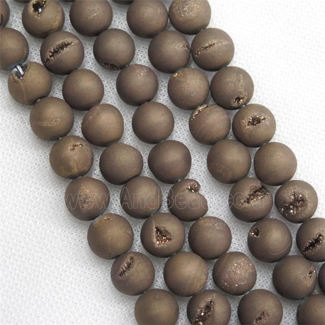 round Agate Druzy Beads, coffee electroplated