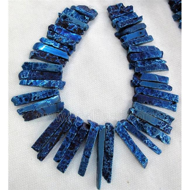 Rock Agate stick beads, blue electroplated