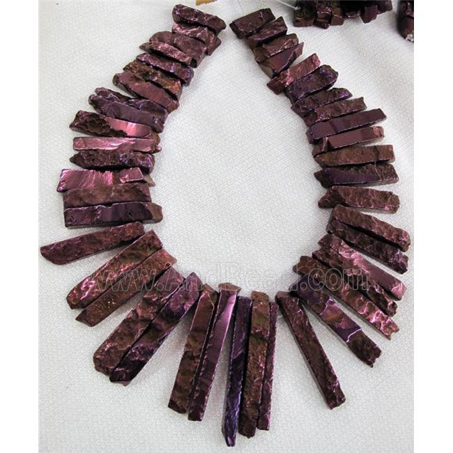 Rock Agate beads, stick, purple electroplated
