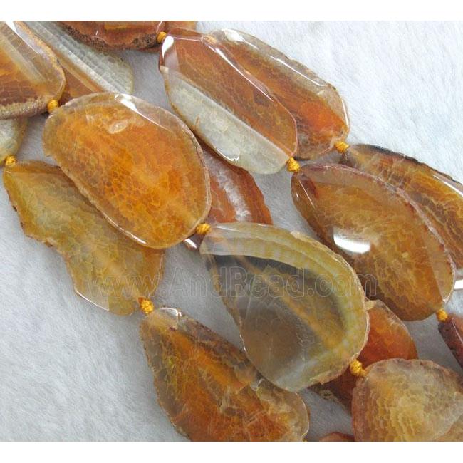 orange agate slab beads, freeform, faceted