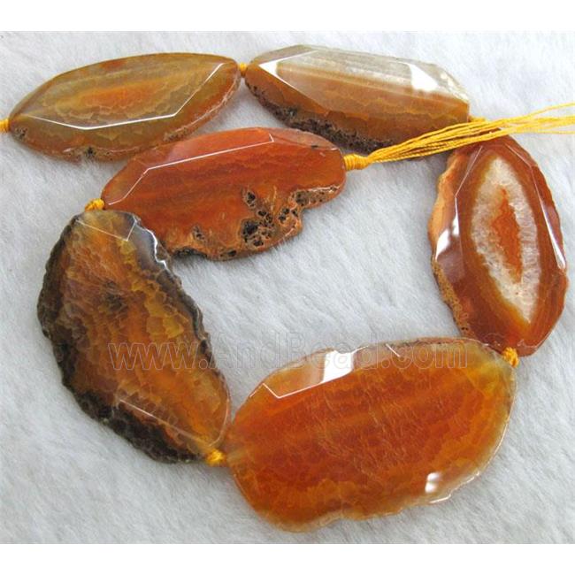 orange agate slab beads, freeform, faceted