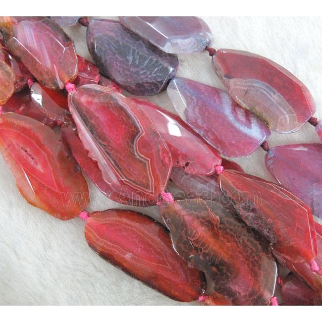 agate slab beads, faceted freeform, red