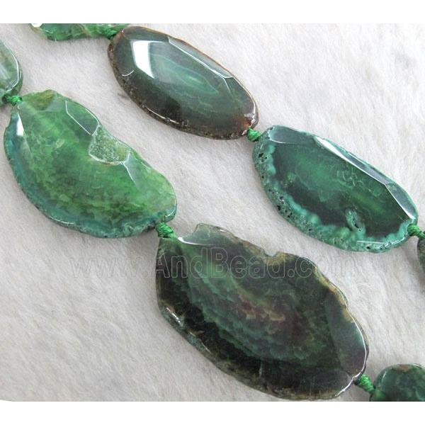 green agate beads, faceted slab, freeform