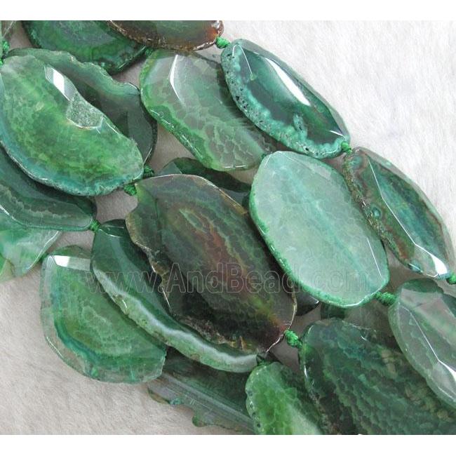 green agate beads, faceted slab, freeform