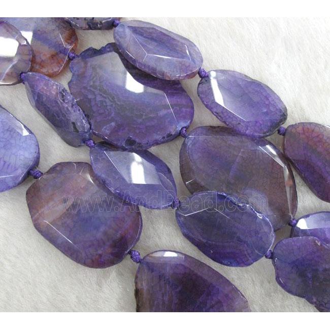 purple agate beads, faceted slice, freeform