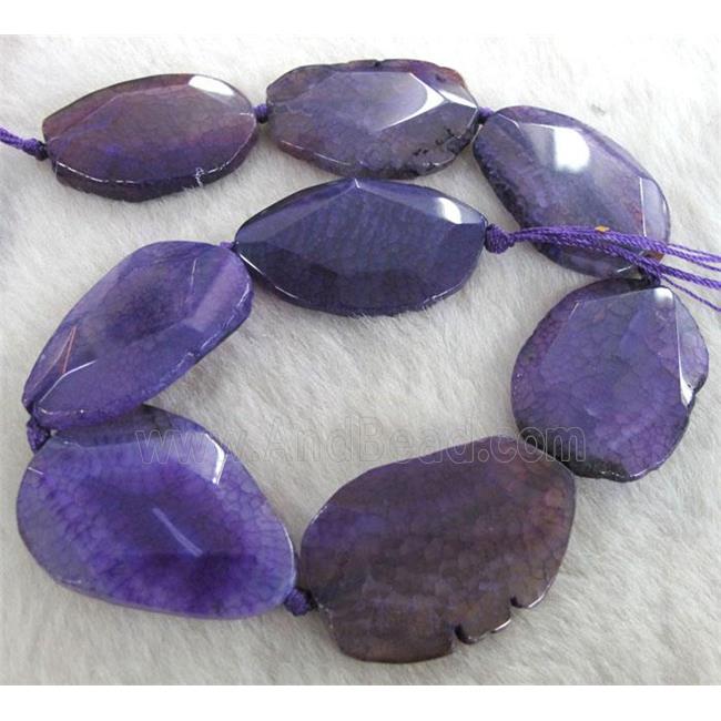 purple agate beads, faceted slice, freeform