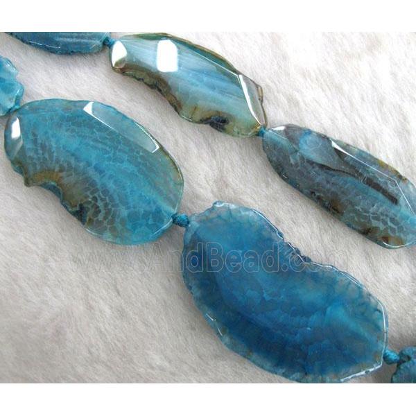blue agate slice beads, faceted, freeform