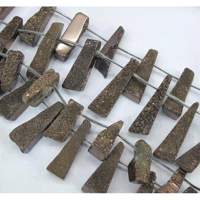 agate druzy beads, freeform stick, coffee electroplated