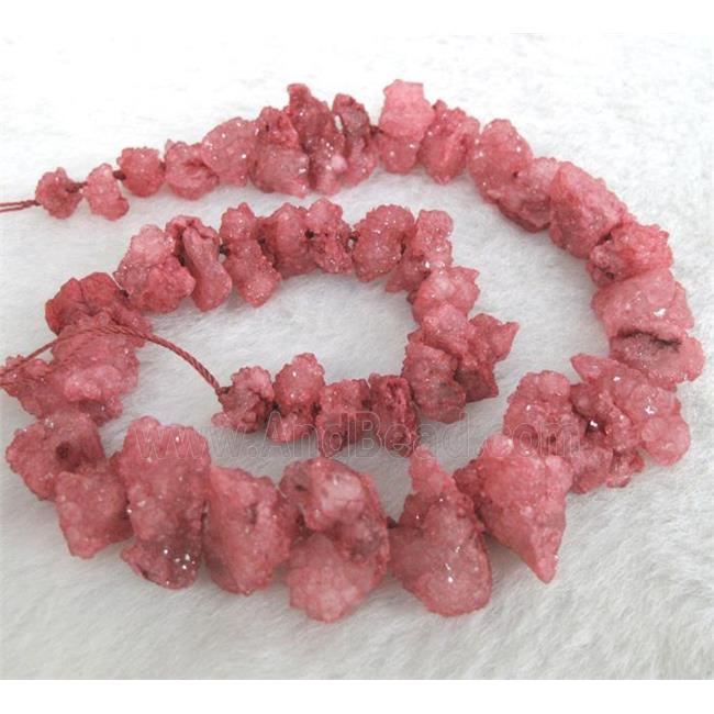 red druzy quartz beads, freeform