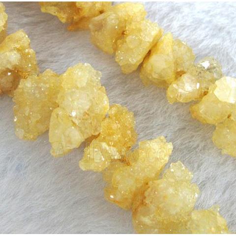 yellow druzy quartz beads, freeform