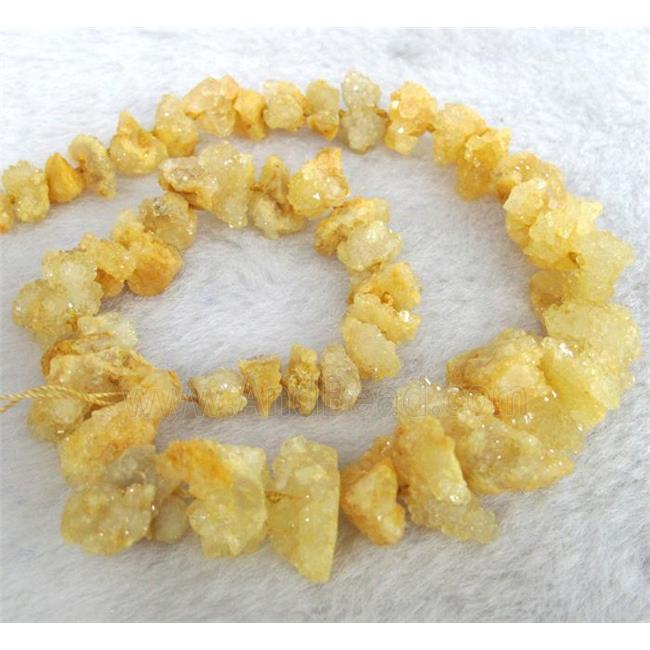 yellow druzy quartz beads, freeform