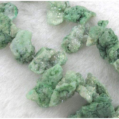 green druzy agate beads, freeform