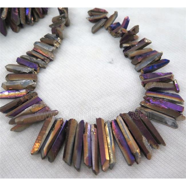 Clear Quartz Beads, stick, purple electroplated