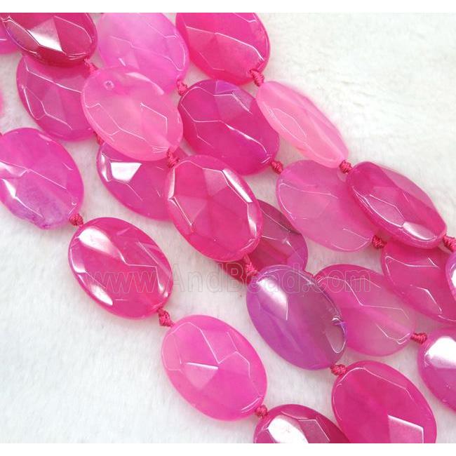 agate beads, faceted oval, hotpink