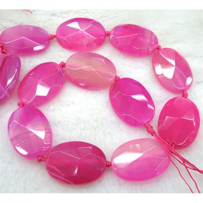 agate beads, faceted oval, hotpink