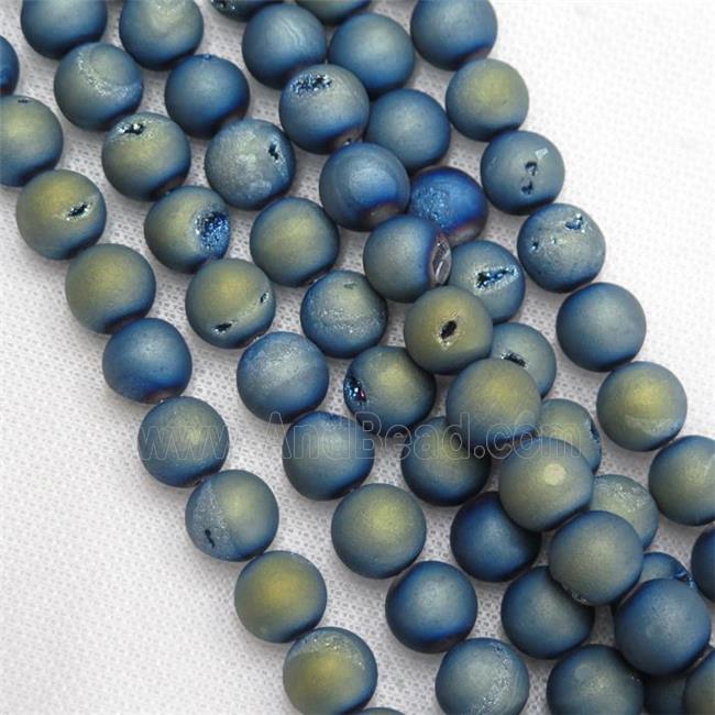 round Druzy Agate Beads, green electroplated