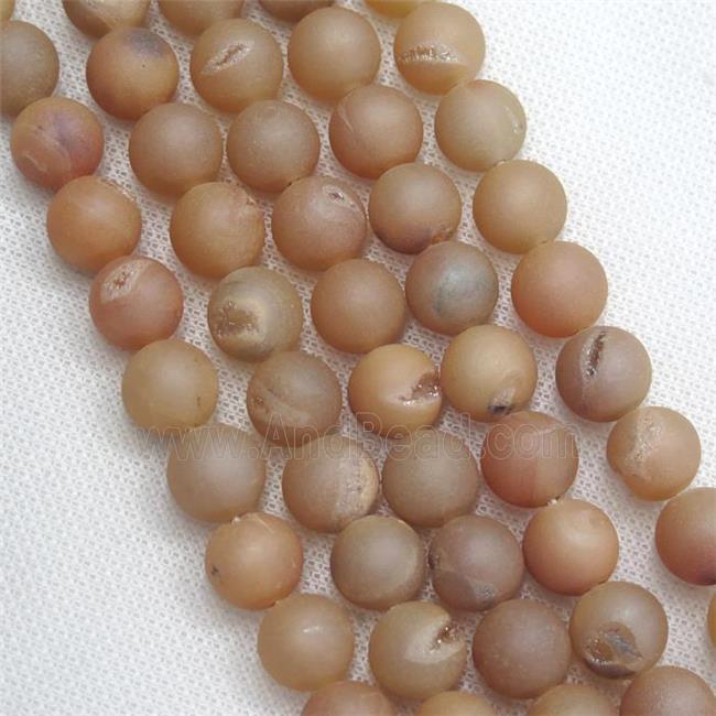 round Agate Druzy Beads, champagne electroplated