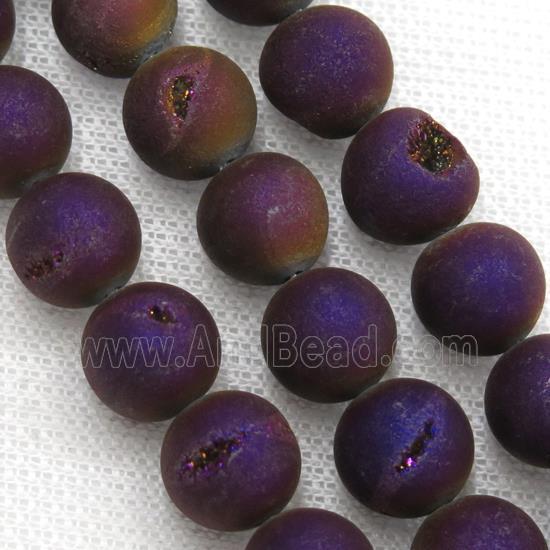 round Agate Druzy Beads, purple electroplated