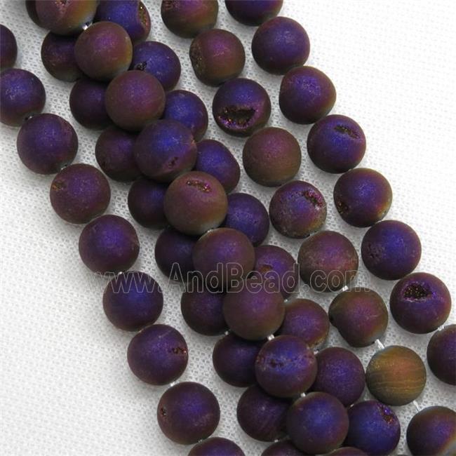 round Agate Druzy Beads, purple electroplated