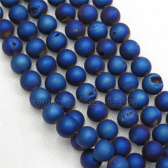 round Agate Druzy Beads, blue electroplated