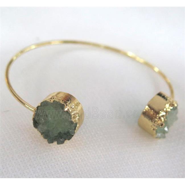 green quartz druzy bangle, gold plated