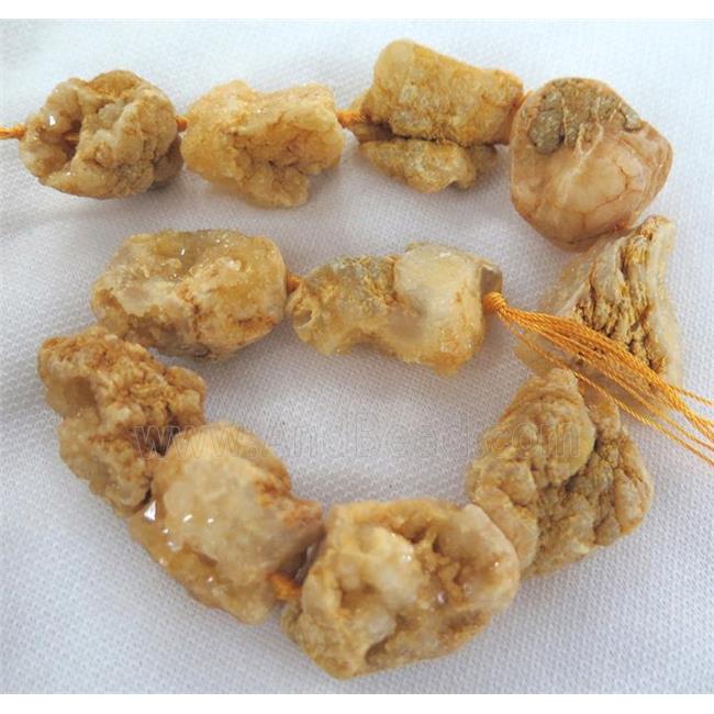 yellow druzy agate beads, freeform